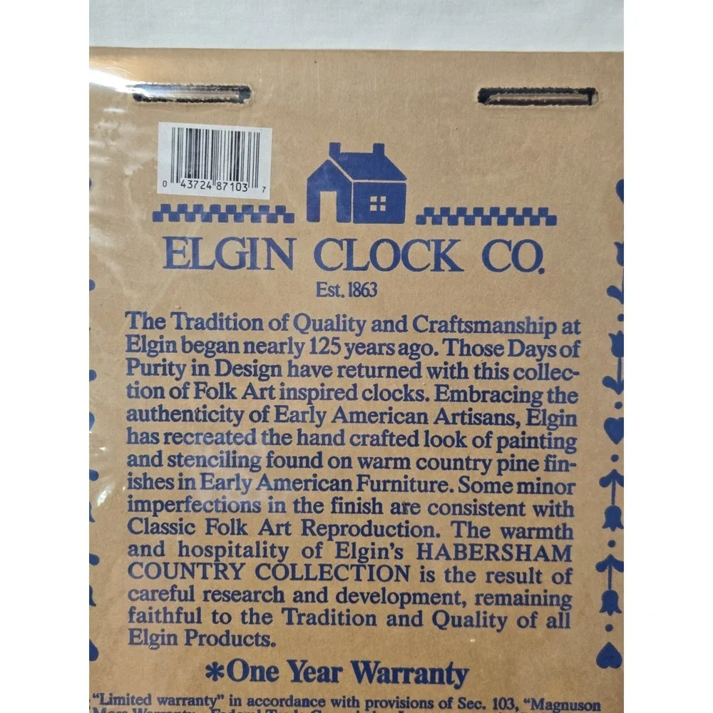 Vintage 1987 Elgin Wall Clock Harbarsham Country Collection SEALED, NOS